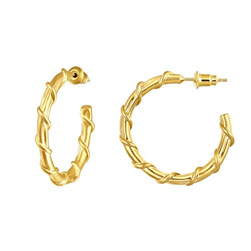 EASYSO 14K Gold Plated Hoop Earrings, Lightweight Chunky Hoops, Twisted Rope Round Hoop Earrings, Sterling Silver Hypoallergenic Earrings Posts Fashion Jewelry for Women Teen Girls-Twisted 2-