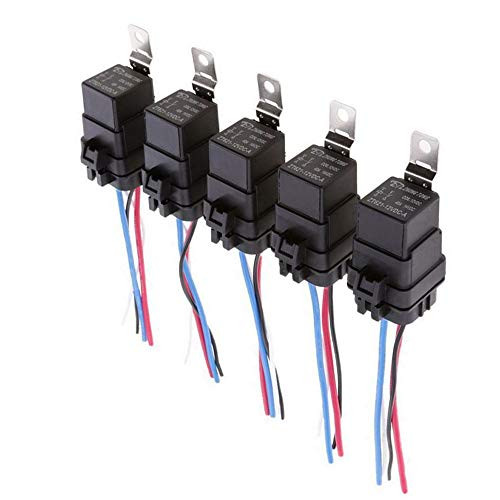 ESUPPORT Car Truck Motor Heavy Duty DC 12V 40A SPST Relay Socket Plug 4Pin 4 Wire Harness Waterproof Kit Pack of 5
