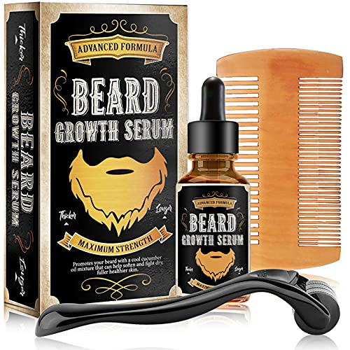 Beard Grooming Kit, Beard Growth Kit with Beard Oil Roller  and  Comb, Promote Beard and Hair Growth, Beard Care Kit Gifts for Men