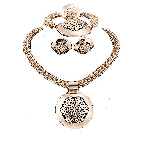 WANG African Jewelry Set Round Pendant Gold Plated Dubai Big Necklace Wedding Sets WANG African Jewelry Set Round Pendant Gold Plated Dubai Big Necklace Wedding Sets