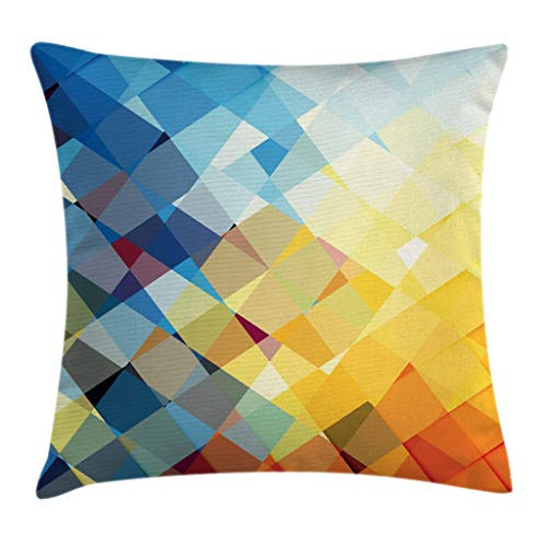 Ambesonne Yellow and Blue Throw Pillow Cushion Cover, Ombre Pattern in Factal Squares Broken Mosaic Form Modern Artistic, Decorative Square Accent Pillow Case, 20" X 20", Orange Yellow