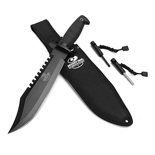 Mossy Oak Survival Hunting Knife with Sheath, 15-inch Fixed Blade Tactical Bowie Knife with Sharpener  and  Fire Starter for Camping, Outdoor, Bushcraft