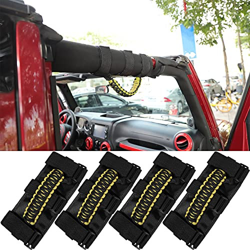 Paracord Purely Handmade Grab Handles Roll Bar Grip Handles Fit for 1987-2021 Jeep Wrangler YJ TJ JK JL  and  Gladiator JT, UTV, ATV, 4pcs -Yellow-
