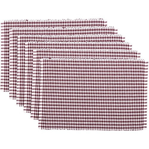 VHC Brands Harvest & Thanksgiving Farmhouse Tabletop & Kitchen - Tara Red Ribbed Placemat Set of 6 Burgundy
