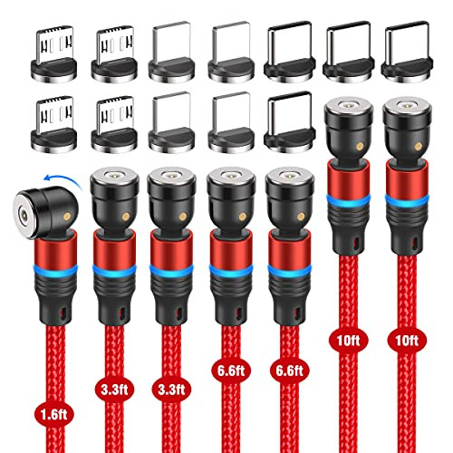 540 Rotation Magnetic Charging Cable[7-Pack, 1.6ft/3.3ft/3.3ft/6.6ft/6.6ft/10ft/10ft-, FACROO Magnetic Cable, 3 in 1 Nylon Braided Magnetic Phone Charger Compatible with Micro USB and Type C - Red 540 Rotation Magnetic Charging Cable[7-Pack, 1.6ft/3.3ft/3.3ft/6.6ft/6.6ft/10ft/10ft-, FACROO Magnetic Cable, 3 in 1 Nylon Braided Magnetic Phone Charger Compatible with Micro USB and Type C - Red