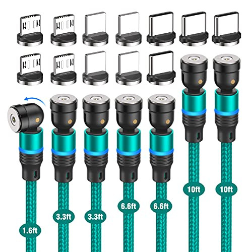 Magnetic Charging Cable[7-Pack, 1.6ft plus3.3ft plus3.3ft plus6.6ft plus6.6ft plus10ft plus10ft-, FACROO 540 Rotation Magnetic Cable, 3 in 1 Nylon Braided Magnetic Phone Charger Compatible with Micro USB and Type C - Green Magnetic Charging Cable[7-Pack, 1.6ft plus3.3ft plus3.3ft plus6.6ft plus6.6ft plus10ft plus10ft-, FACROO 540 Rotation Magnetic Cable, 3 in 1 Nylon Braided Magnetic Phone Charger Compatible with Micro USB and Type C - Green