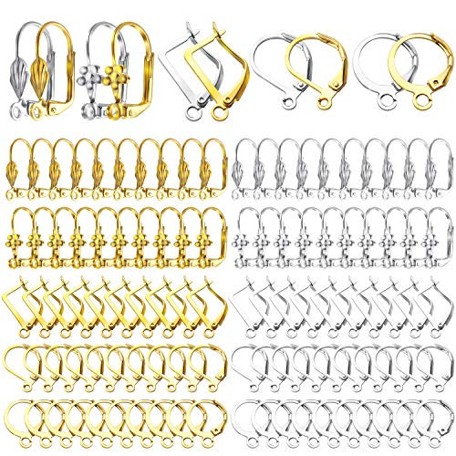 100pcs Brass French Earring Hooks Lever Back Earring Hypoallergenic Earring Hooks Ear Wire with Open Loop for DIY Earring Jewelry Making, 5 Styles