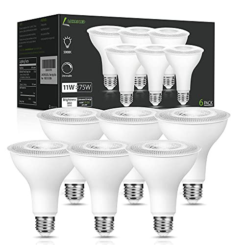 LOHAS PAR30 LED Bulb, Dimmable, 11W -75W Equivalent-, Daylight 5000K, Long Neck, Flood Light Bulbs, Indoor/Outdoor, 850Lm, E26 Base, LED Spotlight Bulb, UL Listed, Spot Lights 40 Beam Angle -6 Pack-