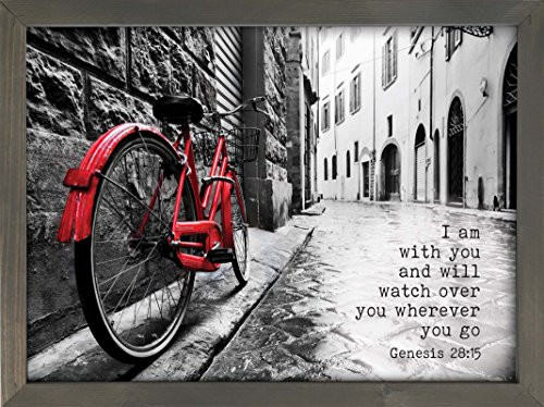 P. GRAHAM DUNN Am with You Wherever You Go Bicycle Street 16 x 12 Inch Pine Wood Framed Wall Art Plaque