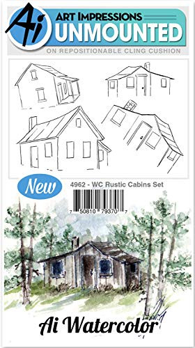 Art Impressions Watercolor Cling Rubber Stamps -rustic Cabins