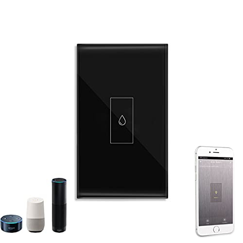 Smart WiFi Water Heater Switch, Voice Control Smart Touch Wall Switch with Timer, Remote Control Smart Boiler Touch Switch Compatible with Google Home, Alexa and Home APP -Black-