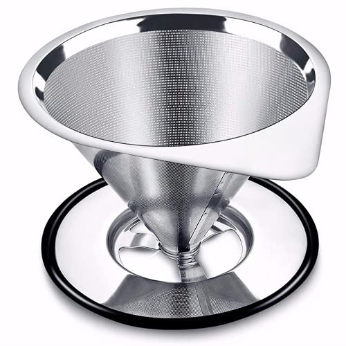 Pour Over Coffee Filter Stainless Steel Reusable Coffee Dripper Coffee Holder Cone Funnel Basket Mesh Strainer -L-
