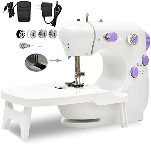 Sewing Machine, Portable Household Lightweight Mini Sewing Machine for Beginners, Adjustable Double Threads Machine Sewing with Extension Table, Sewing Kit for Household,Travel