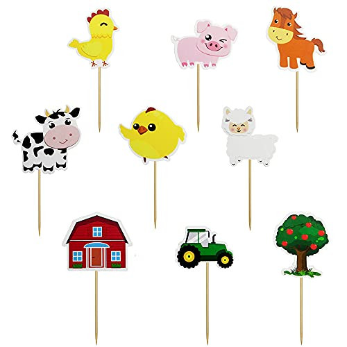 45PCS Farm Animal Theme Cupcake Toppers Barnyard Cartoon Cake Picks Decorations for Kids Birthday Party Baby Shower Supplies