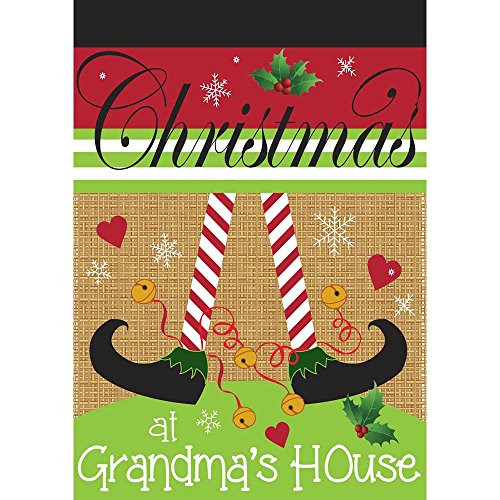 Magnolia Garden Christmas at Grandma's House Burlap Red Green Striped 30 x 44 Large House Flag
