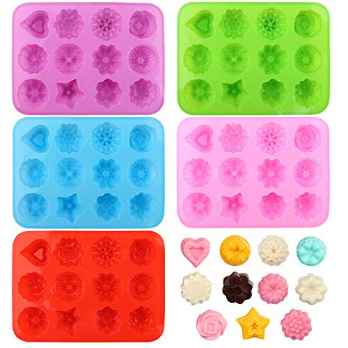 Magigift Silicone Flowers Molds, Baking Pan with Flowers and Heart Shape Non-Stick Silicone Molds for Chocolate, Candy, Jelly, Ice Cube, Muffin -5pack-