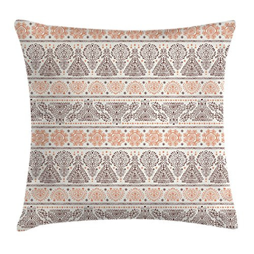 Ambesonne Tribal Throw Pillow Cushion Cover, Mexican Details in Vintage Design Illustration Old Fashioned Pattern, Decorative Square Accent Pillow Case, 20" X 20", Orange and Brown
