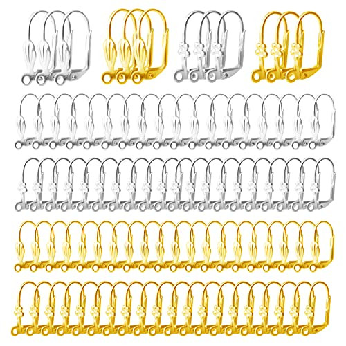 80pcs Hypoallergenic French Earring Hooks Brass Lever Back Earring French Hook Ear Wire for Jewelry Earring Making Supplies, 2 Styles