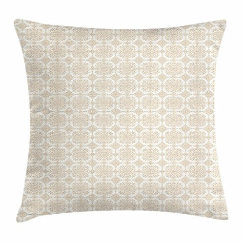Ambesonne Traditional Throw Pillow Cushion Cover, Foliage Pattern with Rich Curlicues Classical Byzantine Tile Design, Decorative Square Accent Pillow Case, 20" X 20", Cream and Pale Brown