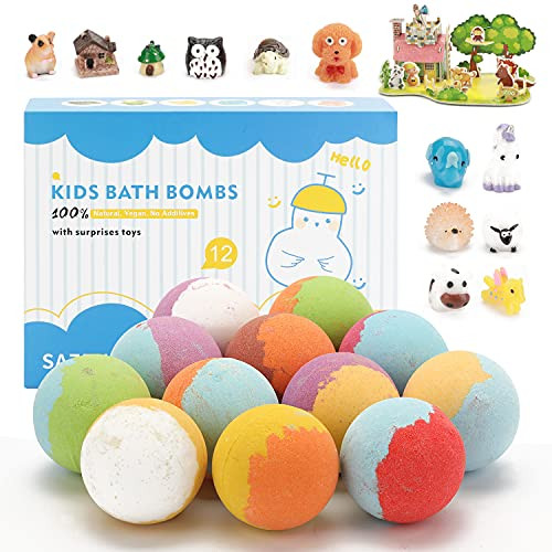 SAZEN Bath Bombs for Kids with Toys Inside, 12 Natural Organic Bubble Bath Bomb Set with Surprise Animals and Puzzle, Safe Fizz Spa Bath Balls Kit, Birthday Christmas Easter Gift for Boys Girls Women SAZEN Bath Bombs for Kids with Toys Inside, 12 Natural Organic Bubble Bath Bomb Set with Surprise Animals and Puzzle, Safe Fizz Spa Bath Balls Kit, Birthday Christmas Easter Gift for Boys Girls Women