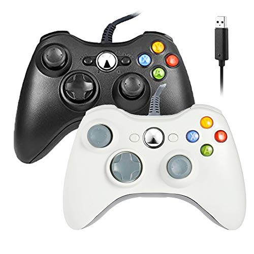 Reiso Xbox 360 Controller, 7.2 ft USB Wired Controller Gamepad Compatible with Microsoft Xbox 360 & Slim 360 PC Windows 7(Black and White)