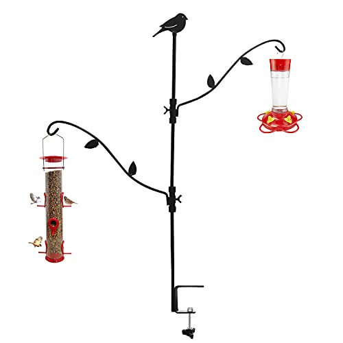 Urban Deco Deck Bird Feeder Pole Bird Feeding Station Kit Porch Multi-Hook Bird Feeder Hooks for Deck Kit with Two Adjustable Branches Attracted Bird Feeder Planter Hanger