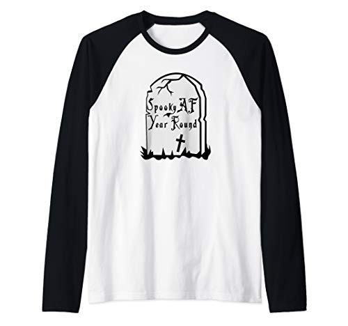 Spooky AF Year Round Halloween Design Raglan Baseball Tee
