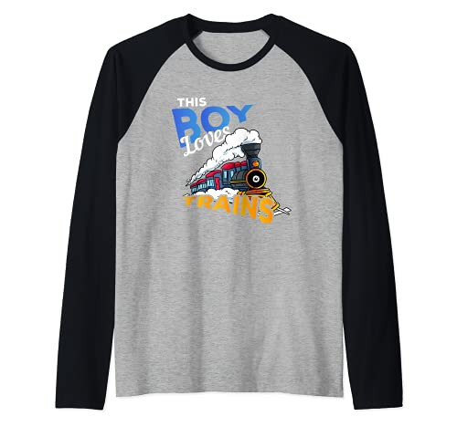 Locomotive Engine Railroad Gift - This Boy Loves Trains Raglan Baseball Tee Locomotive Engine Railroad Gift - This Boy Loves Trains Raglan Baseball Tee
