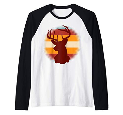 Buck Deer Head Round Vintage Retro Raglan Baseball Tee