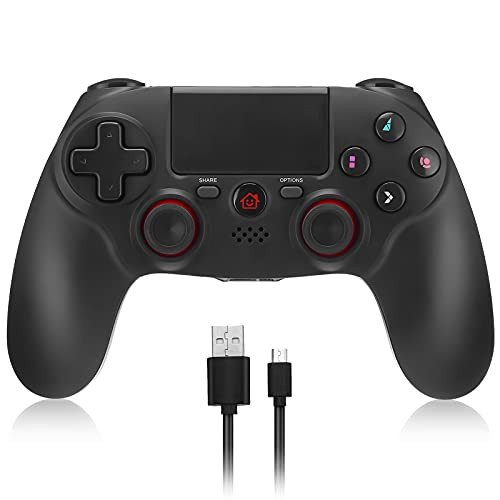 Wireless Controller for PS-4, Game Controller for Plays 4 /Pro/Slim, Windows, Android, IOS, with Rechargeable Battery, Dual Vibration, LED Indicator, 6-axis Gyro Sensor, Touch Pad, Audio -Black-