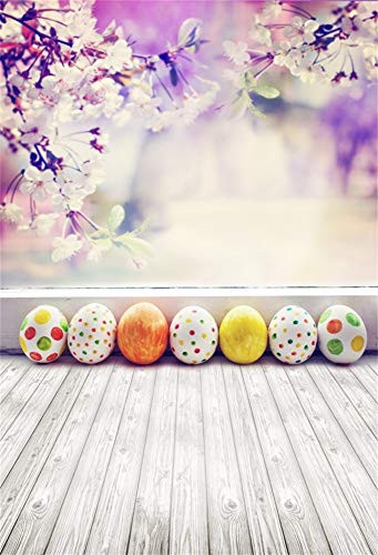 Baocicco 5x7ft Happy Easter Backdrops Colorful Easter Eggs Photography Background Window Glass Sakura Branch Wood Floor Bokeh Backdrop Children Kids Adults Portraits Photo Booth Video Studio Props