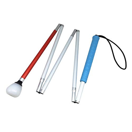 5-Section Aluminum Blind Cane,Reflective White and Red, Folding Walking Stick for Blind People -Blue Handle, 125cm -49.2inch--