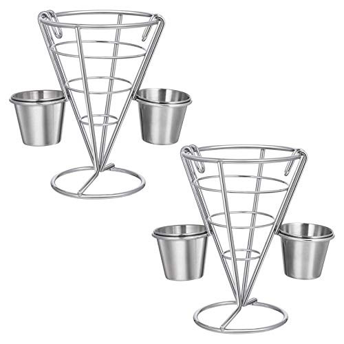 HEMOTON French Fry Chips Holder with Sauce Cup 2 in 1 French Fry Cone Dipping Cup Chicken Snack Stand French Fry Cone Wire Basket for Home Party Supplies 2pcs HEMOTON French Fry Chips Holder with Sauce Cup 2 in 1 French Fry Cone Dipping Cup Chicken Snack Stand French Fry Cone Wire Basket for Home Party Supplies 2pcs