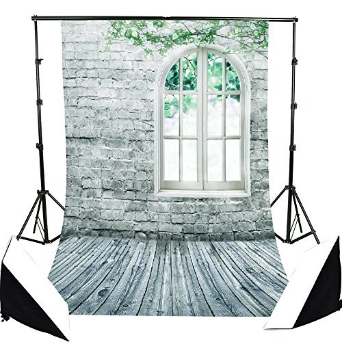 Hioffer Brick Wall Retro Wood Floor Pictorial Cloth Photography Backdrop Studio Prop Best for Photography,Video and Television 5x7ft -Updated Material-