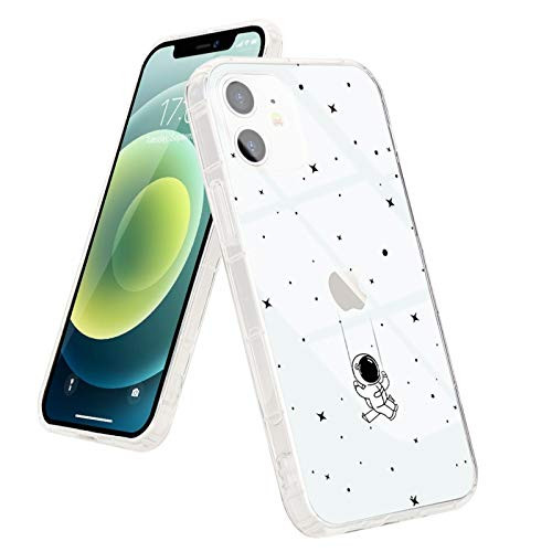 Pepmune for iPhone 12 Cute Case Silicone Clear Space Astronaut Star Design Slim Bumper Men Girls Kids Cool Shockproof Soft Back Protective Cover for Apple iPhone 12 Phone Cases
