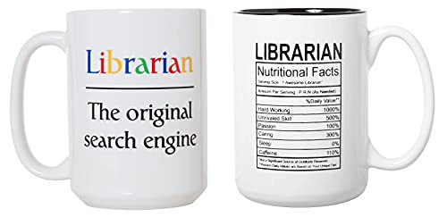 Librarian The Original Search Engine and Librarian Black Inlay Nutritional Facts 15oz Coffee Tea Mugs Bundle