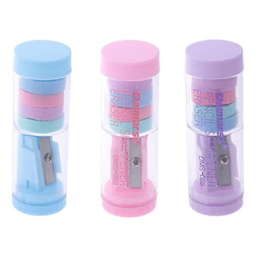 HJPOQZ Pencil Sharpener Candy Color with Erasers Pencil Sharpener for Girls Gifts Back to School Supplies Stationery