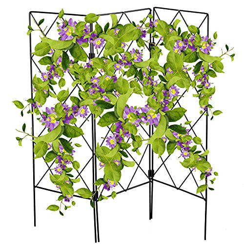 YHNHT Iron Garden Trellis for Climbing Plants, 3pcs Plant Support Trellis Metal Fence Trellis Black Wire Lattice Grid Panels Gardening Vines Plant Support for Climbing Plants and Vines