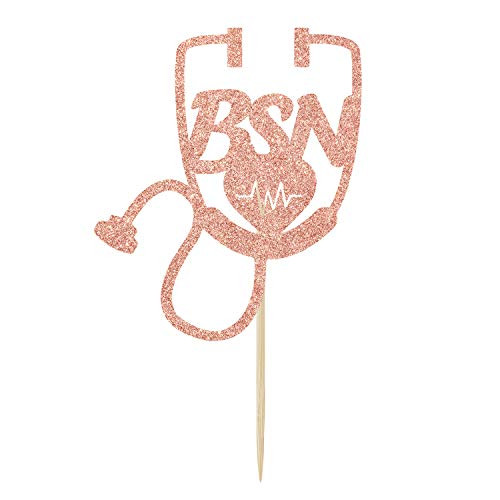 Rose Gold Glitter Congrats BSN Cake Topper - BSN Graduation Decorations - Nurse RN Garland Medical School Graduation Party Decorations