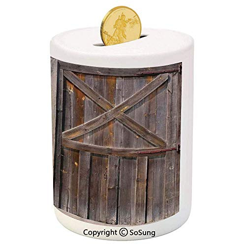 SoSung Rustic Ceramic Piggy Bank,Old Wooden Barn Door of Farmhouse Oak Countryside Village Board Rural Life Photo Print 3D Printed Ceramic Coin Bank Money Box for Kids and Adults,Brown SoSung Rustic Ceramic Piggy Bank,Old Wooden Barn Door of Farmhouse Oak Countryside Village Board Rural Life Photo Print 3D Printed Ceramic Coin Bank Money Box for Kids and Adults,Brown