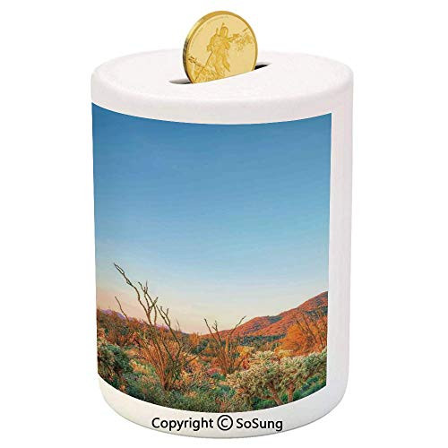 Saguaro Cactus Decor Ceramic Piggy Bank,Sun Goes Down in Desert Prickly pear Cactus Southwest Texas National Park 3D Printed Ceramic Coin Bank Money Box for Kids and Adults,Orange Blue Green Saguaro Cactus Decor Ceramic Piggy Bank,Sun Goes Down in Desert Prickly pear Cactus Southwest Texas National Park 3D Printed Ceramic Coin Bank Money Box for Kids and Adults,Orange Blue Green