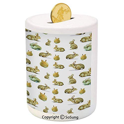 SoSung Watercolor Ceramic Piggy Bank,Cute Furry Rabbit Bunny Pattern Easter Animals Domestic Fluffy Pets Decorative 3D Printed Ceramic Coin Bank Money Box for Kids  and  Adults,Pale Brown Pale Yellow SoSung Watercolor Ceramic Piggy Bank,Cute Furry Rabbit Bunny Pattern Easter Animals Domestic Fluffy Pets Decorative 3D Printed Ceramic Coin Bank Money Box for Kids  and  Adults,Pale Brown Pale Yellow