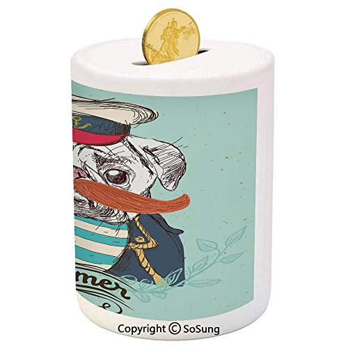 Pug Ceramic Piggy Bank,Captain Dog with Hat Mustache Jacket and Shirt Cute Animal Funny Image Decorative 3D Printed Ceramic Coin Bank Money Box for Kids  and  Adults,Navy Blue Pale Blue Orange Pug Ceramic Piggy Bank,Captain Dog with Hat Mustache Jacket and Shirt Cute Animal Funny Image Decorative 3D Printed Ceramic Coin Bank Money Box for Kids  and  Adults,Navy Blue Pale Blue Orange