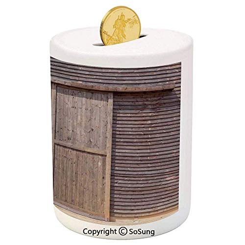 SoSung Industrial Ceramic Piggy Bank,Old Wooden Timber Oak Barn Door Farmhouse Countryside Rural House Village Artsy Print 3D Printed Ceramic Coin Bank Money Box for Kids and Adults,Brown SoSung Industrial Ceramic Piggy Bank,Old Wooden Timber Oak Barn Door Farmhouse Countryside Rural House Village Artsy Print 3D Printed Ceramic Coin Bank Money Box for Kids and Adults,Brown