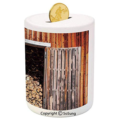 Rustic Decor Ceramic Piggy Bank,Rustic Barn with Firewood Countryside Village Effect Storage Garden Rural Life Concept 3D Printed Ceramic Coin Bank Money Box for Kids and Adults,Orange Brown Rustic Decor Ceramic Piggy Bank,Rustic Barn with Firewood Countryside Village Effect Storage Garden Rural Life Concept 3D Printed Ceramic Coin Bank Money Box for Kids and Adults,Orange Brown
