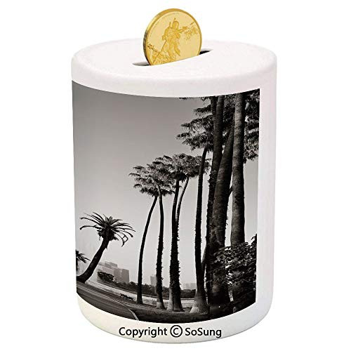 SoSung Palm Tree Ceramic Piggy Bank,Los Angles Downtown Park View Tropical Nature California American Landmark Decorative 3D Printed Ceramic Coin Bank Money Box for Kids  and  Adults,Dark Brown White SoSung Palm Tree Ceramic Piggy Bank,Los Angles Downtown Park View Tropical Nature California American Landmark Decorative 3D Printed Ceramic Coin Bank Money Box for Kids  and  Adults,Dark Brown White