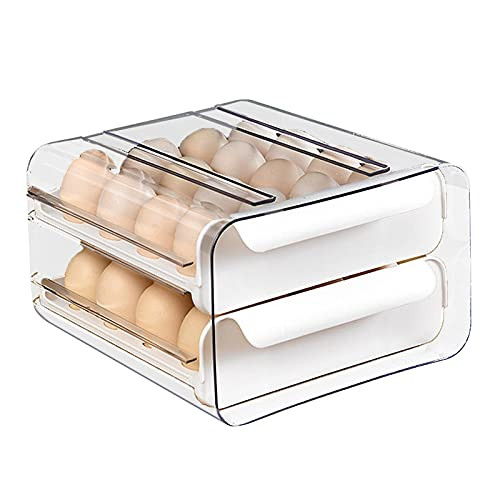 YEES Egg Holders Plastic 32 Grid for Refrigerator Plastic Egg Containers with Lid Fridge Egg Tray Egg Storage Box DoubleLayer Egg Plastic Carton Egg Storage Container Refrigerator Fresh Effectual