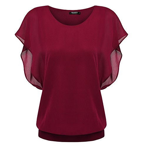 Zeagoo Women's Loose Casual Short Sleeve Chiffon Top T-shirt Blouse, Wine Red, X-Large