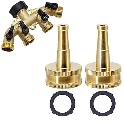 Twinkle Star Hose Splitter 4 Way | Brass Jet Sweeper Nozzle, 2 Pack, TWIS3431
