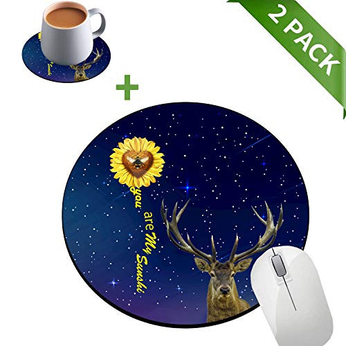 Round Mouse Pad and Coasters Set, Galaxy Giraffe Mousepad, Non-Slip Rubber Round Gaming Mouse Pad, Customized Mouse Mat for Home Office Business Gaming